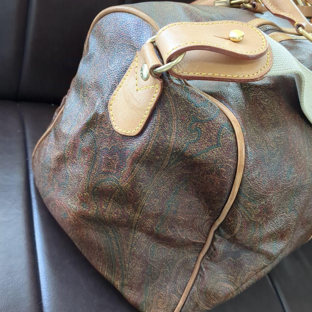 ETRO エトロ ボストンバッグ 南京錠・鍵・タグ付き 茶系ペイズリー 大容量