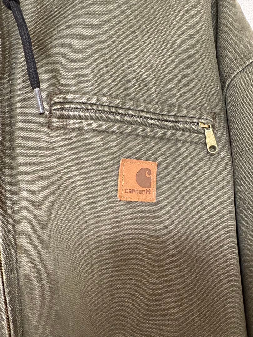 【希少最高カラー】カーハート　レザーロゴ　裏ボアダックジャケット　XL