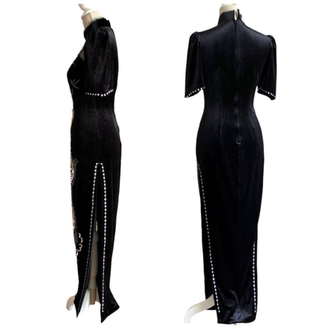 豪華⭐️チャイナドレス ベルベット ドラゴン スパンコール刺繍