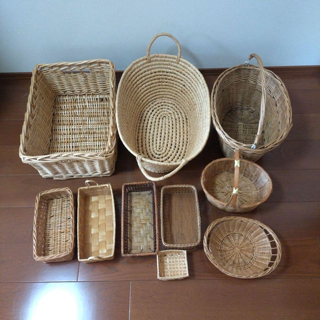 バスケット　ラタン　カゴサイズ色々まとめ売り10点セット