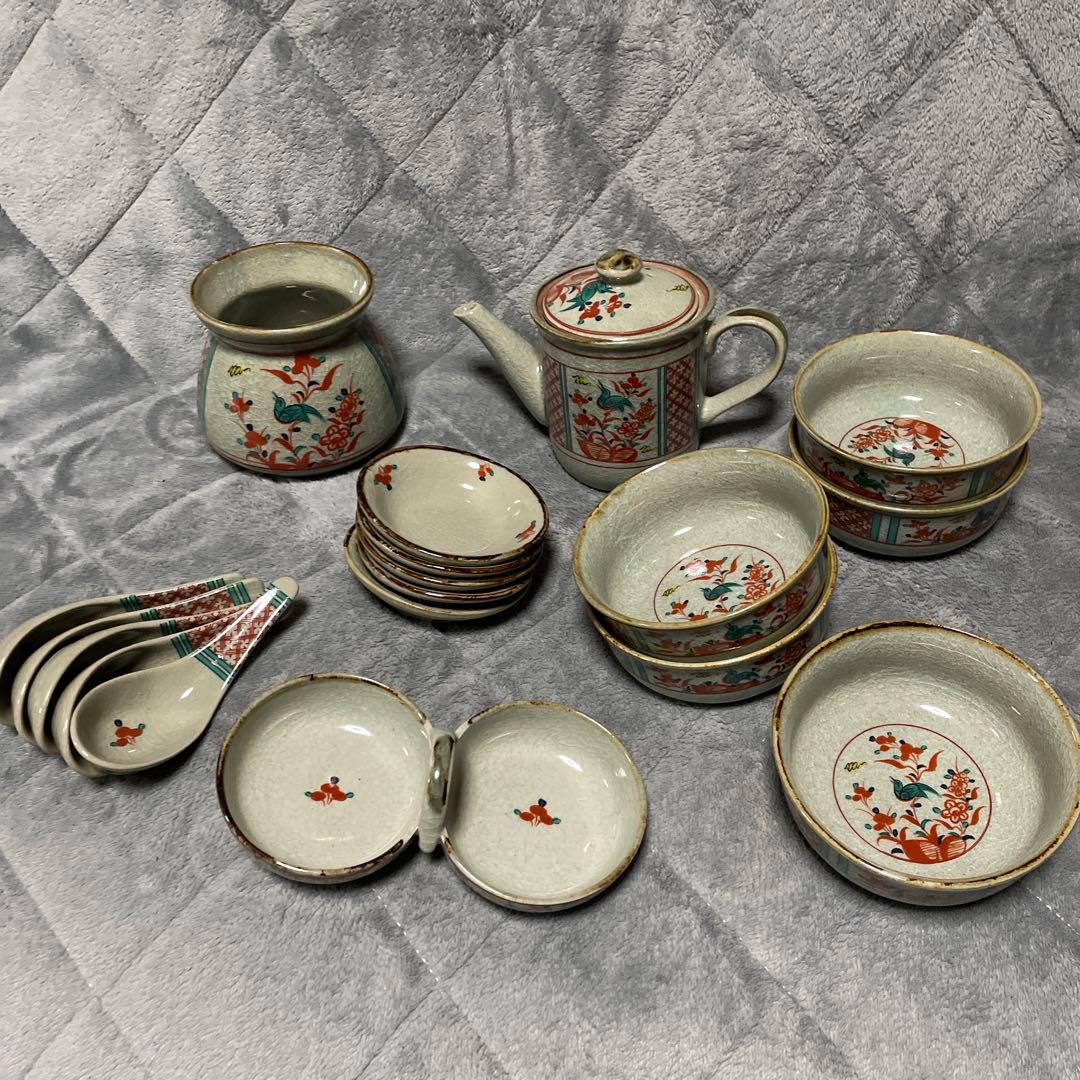 極希少 美濃焼  古式赤絵 十五代 隆泉窯 鍋セット 食器セット