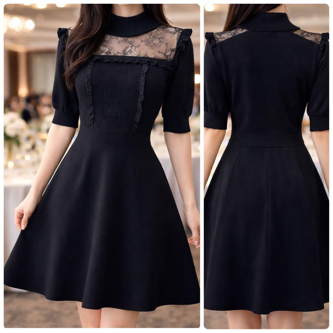 美品 VALENTINO 最高級 花柄レース×フレア 膝丈Aラインワンピース L