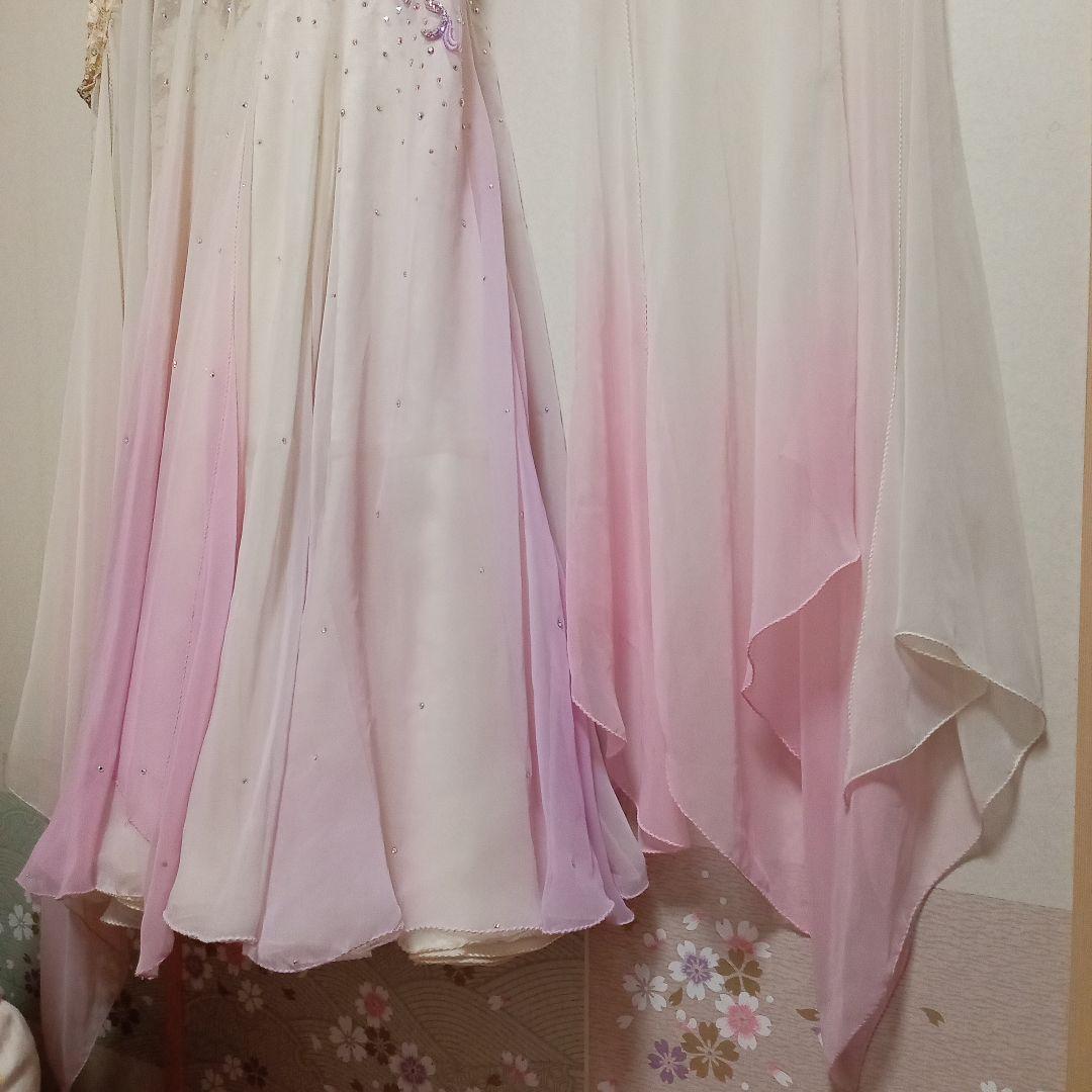 お値下げ　社交ダンスドレス グラデーション淡いピンク　アトリエヒロコ　L〜LL