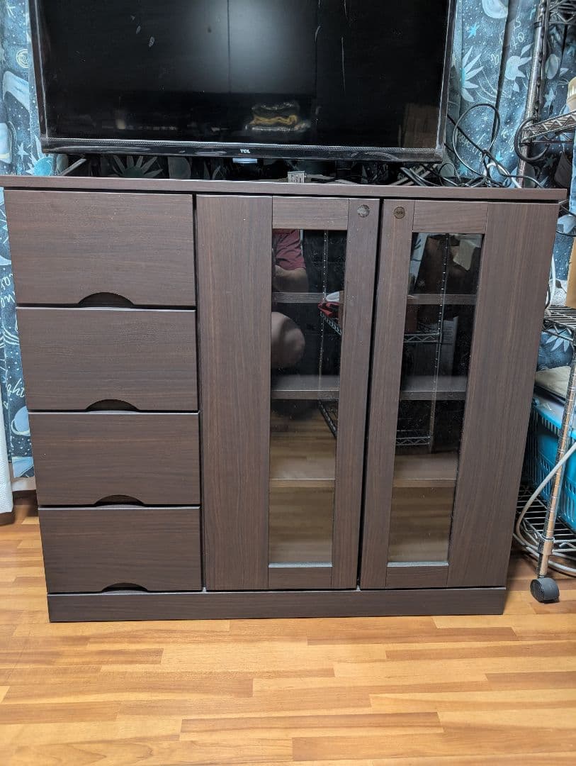 木製ラック ダークブラウン 4引き出し 2扉