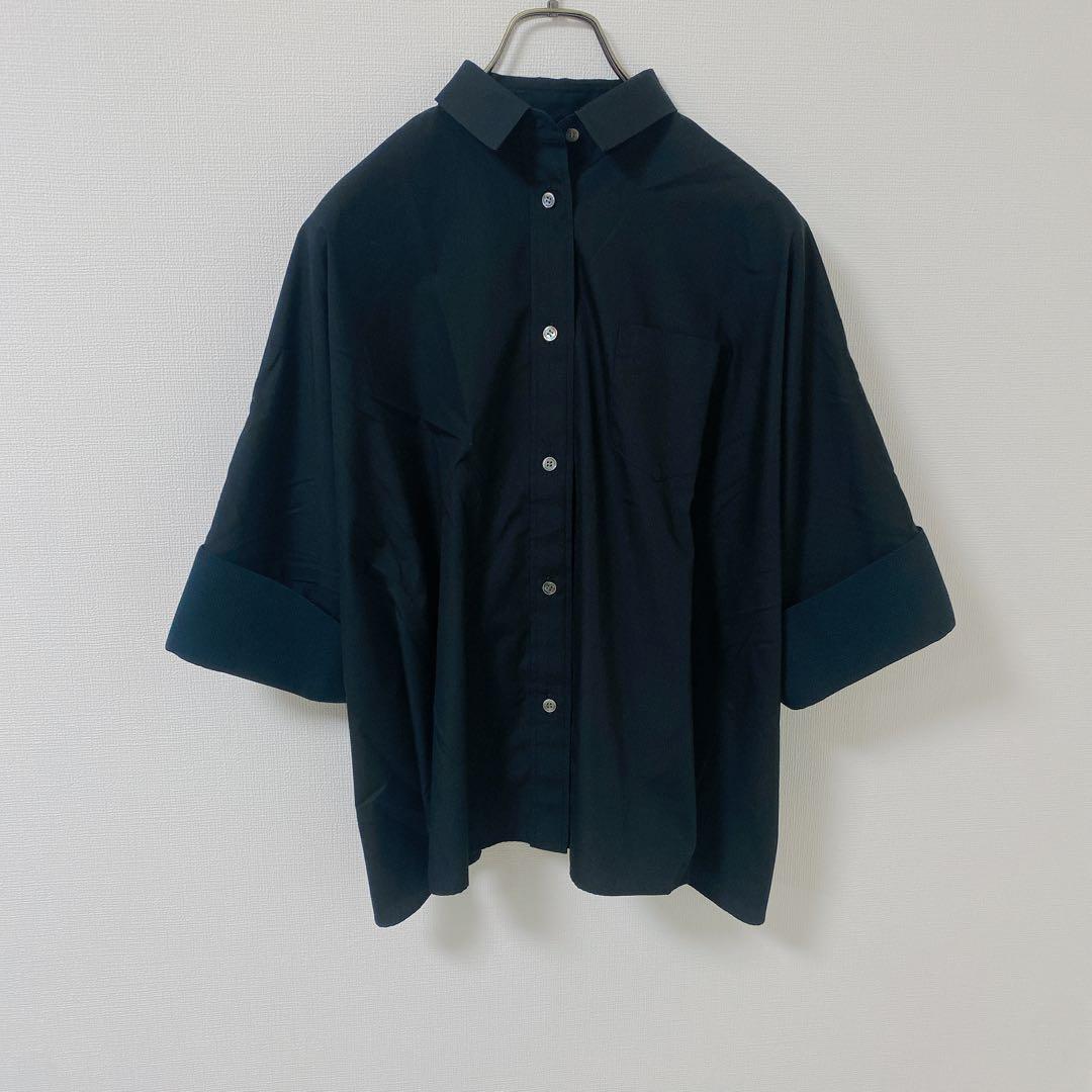 sacaiポプリンバックドレープシャツ サカイ シャツ 半袖 黒