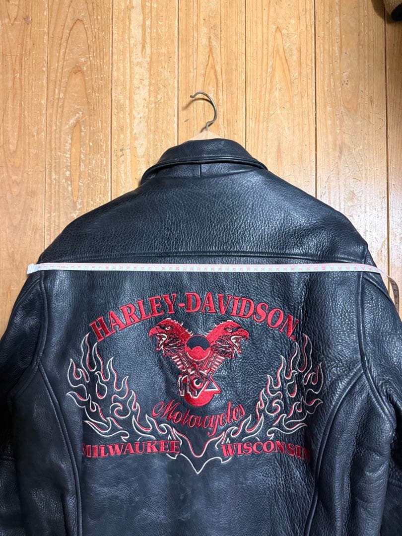 【激レア】　ハーレー革ジャン　ファイヤーパターン レザージャケット刺繍 L 黒