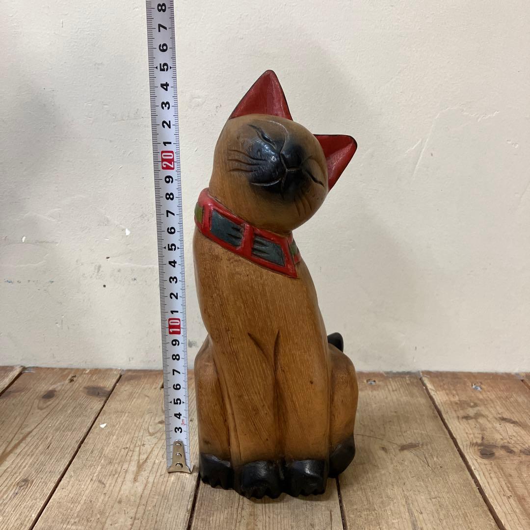 E-4 猫の置物 木彫り 木彫りの猫 アジアン雑貨 バリ雑貨 エスニック