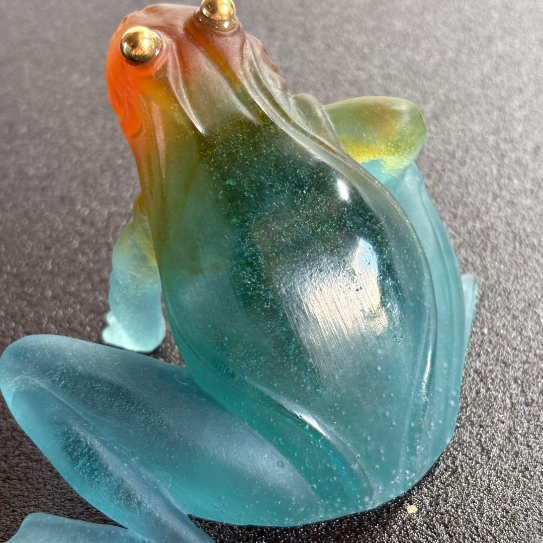 緑　カエル　蛙　ドーム　フランス　置物　ナンシー　ガレ　アンティーク　クリスタル