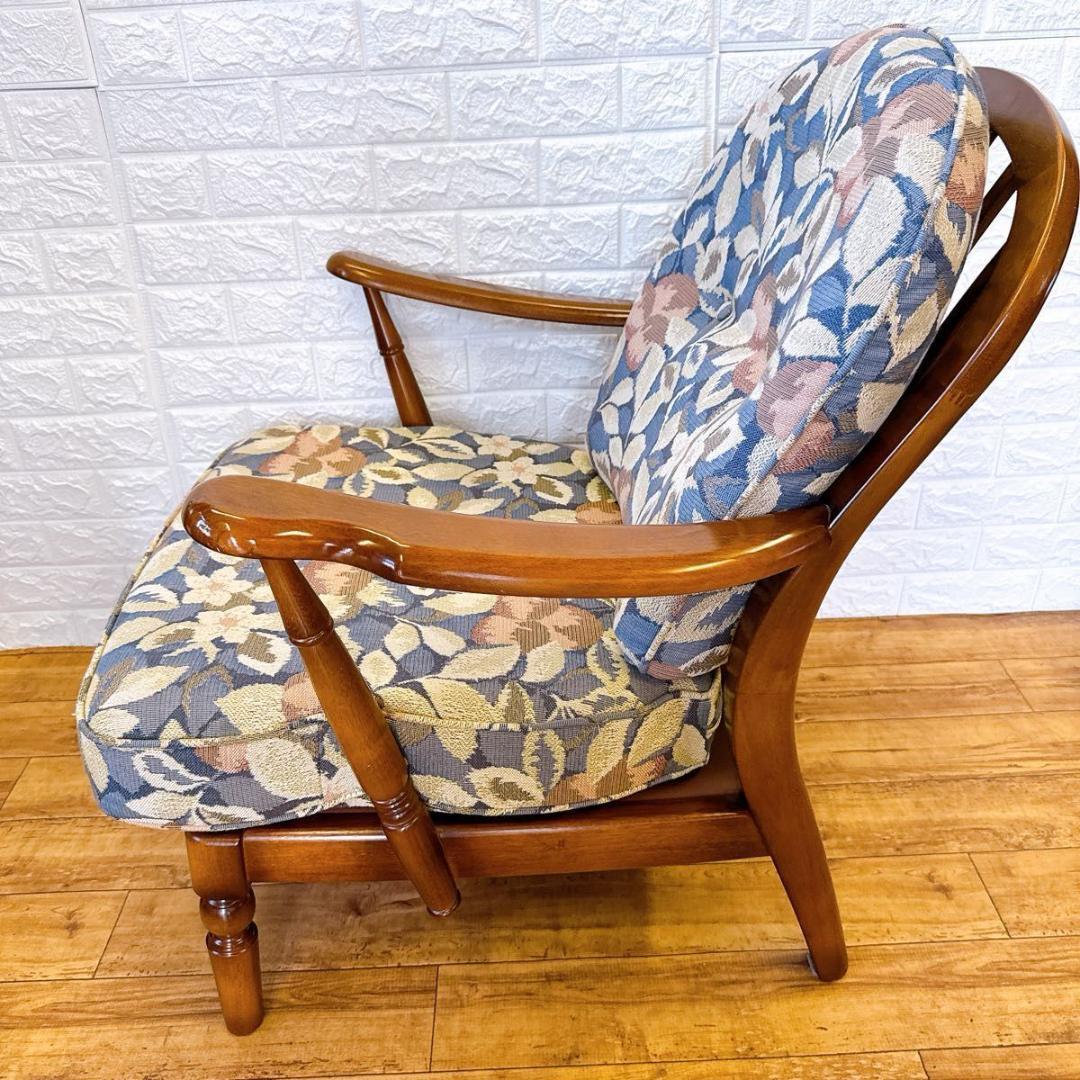 カリモク アームチェア 花柄 一人掛け シングルソファ 椅子　 クラシック