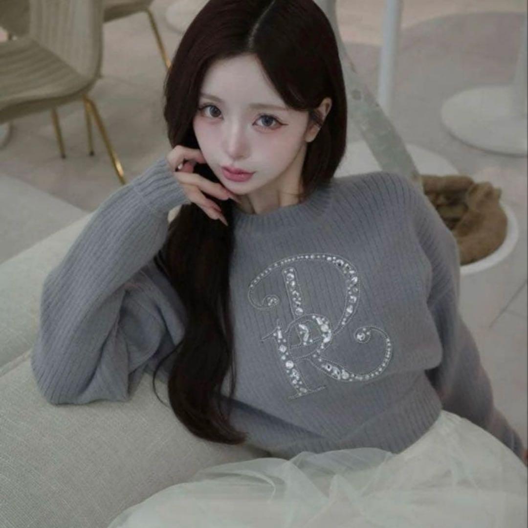 Darich DRビジューボリュームリブニットトップス GRY