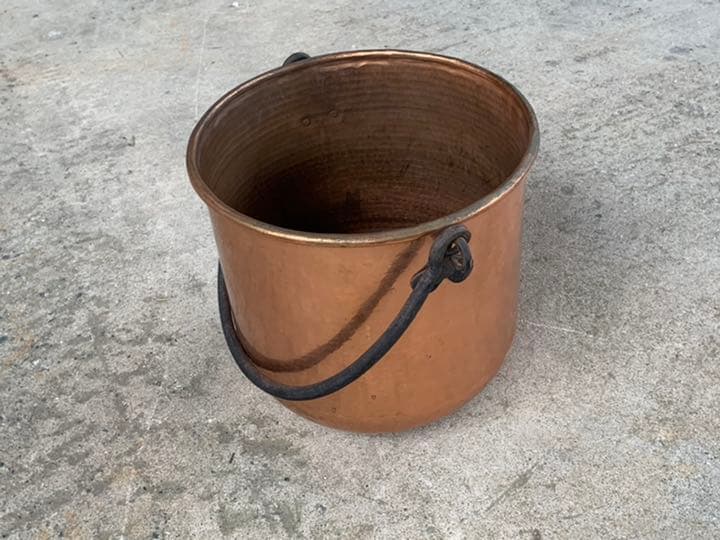 フランス ブロカント 純銅 打ち出し 大型 肉厚 銅鍋 直経 42cm 古道具