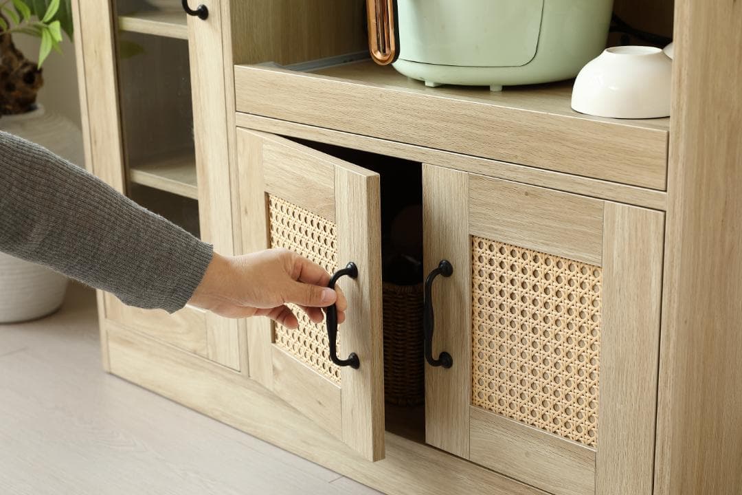 キャビネット レンジ台 キッチン収納幅88cm ガラス コンパクトNATURAL