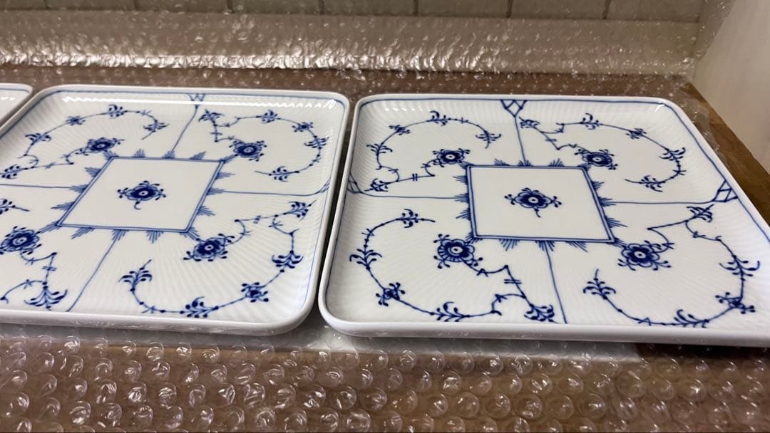 ブルーフルーテッド　プレイン　スクエアディッシュ　20cm　3枚