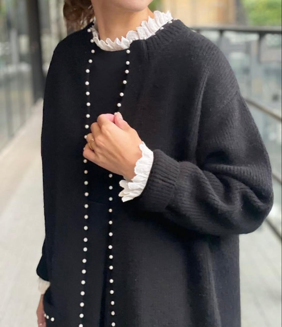 ツルバイマリコオイカワ　パールカーディガン　ロング丈