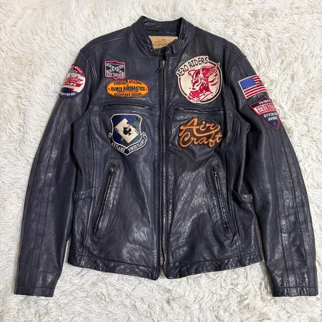 AVIREX マルチワッペン ゴートスキン シングルライダースジャケット L