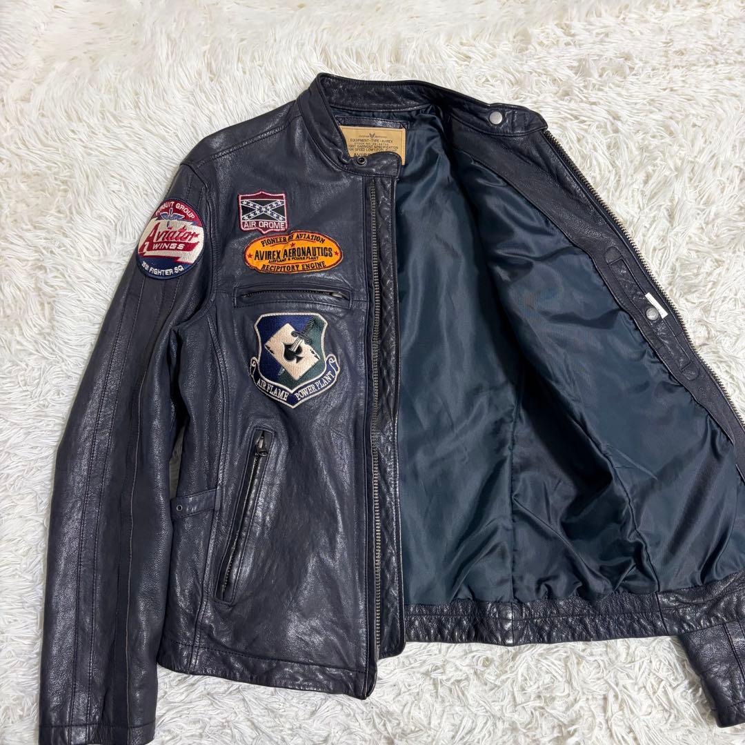 AVIREX マルチワッペン ゴートスキン シングルライダースジャケット L