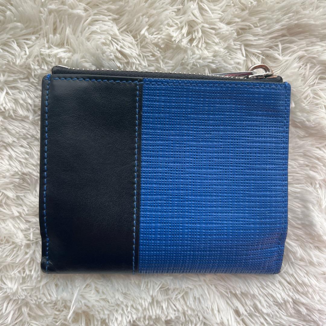 MARNI マルニ 二つ折り財布 バイカラー ブルー×ブラック レザー