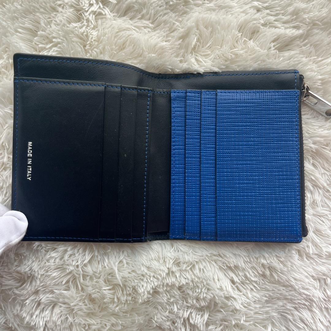 MARNI マルニ 二つ折り財布 バイカラー ブルー×ブラック レザー