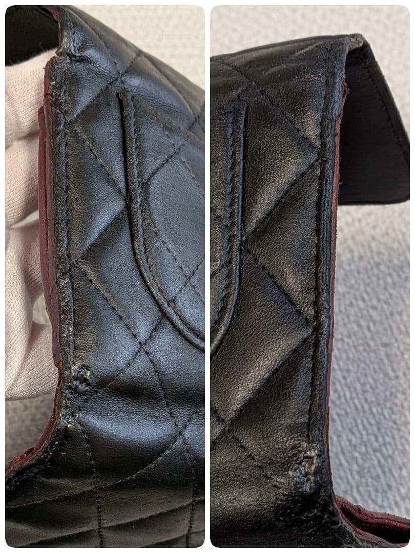 シャネル　マトラッセ　三つ折り長財布　ラムスキン　黒　チェーンショルダー