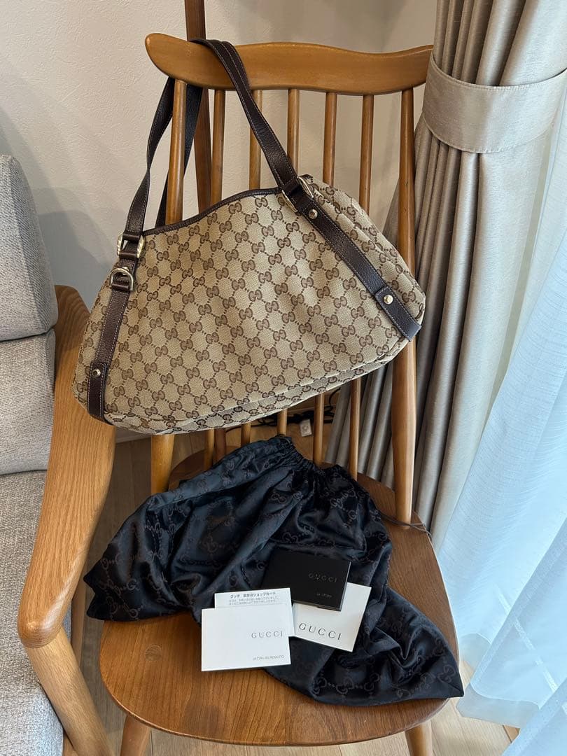 美品☆GUCCI グッチ アビーGGキャンバスレザーワンショルダートートバッグ