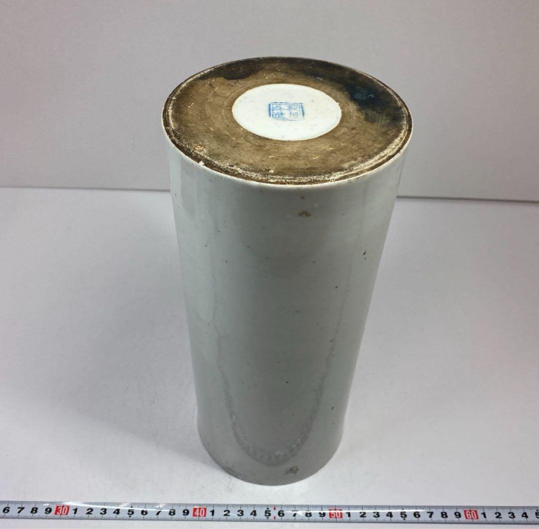 中国古玩　清代 粉彩風景文筒形花瓶　筆筒　高さ28.5㎝