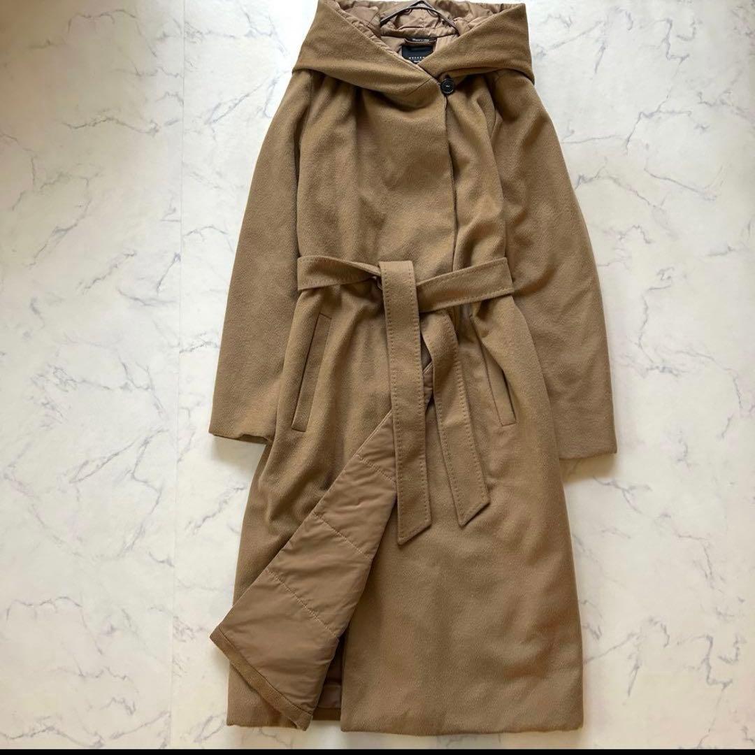 のん　マックスマーラ シルク混コート フード ベルト 近年モデル キャメル