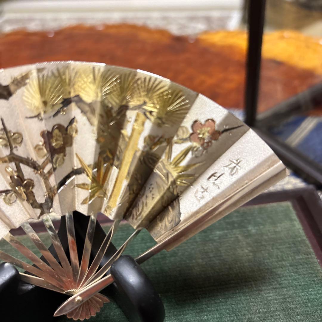 G*G様 純銀金色装飾の扇子 置物