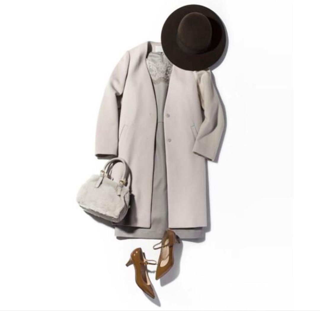 美品 ANAYI アナイ ウール メルトン ノーカラー コート 36