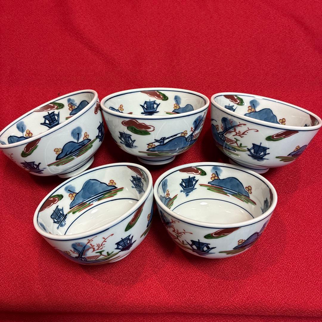 有田焼源右衛門窯　染錦山水絵茶碗