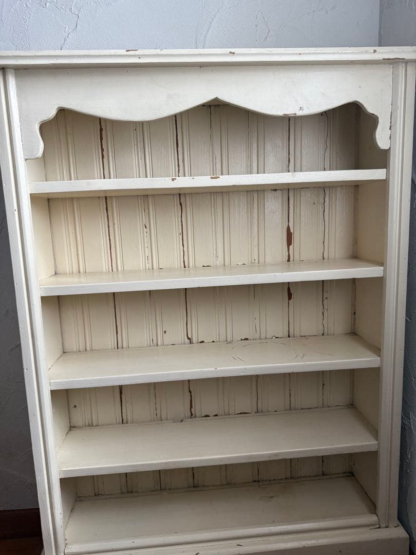 フランスアンティーク　木製ペイントブックシェルフ5段