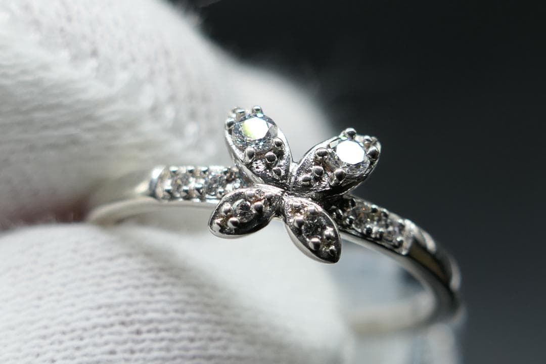 極美品　13号　ANNA SUI　アナスイ　ジルコニア　リング　指輪　蝶　四葉