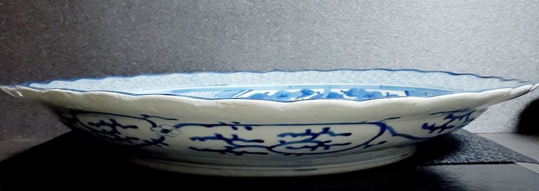 【上作品❗️】江戸時代後期　古伊万里　染付　朝顔に幾何学文様　44.7cm大皿