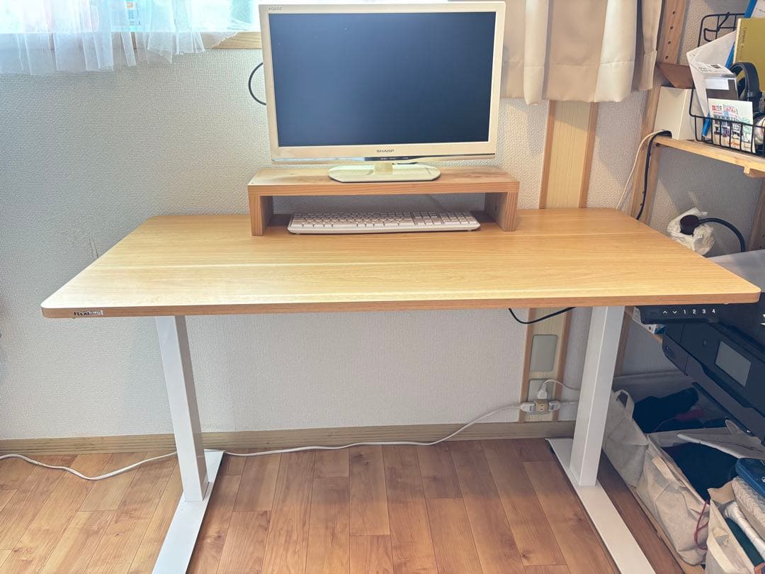 電動式高さ調整ナチュラルウッドデスク