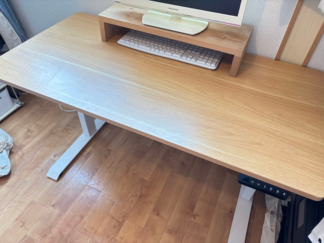 電動式高さ調整ナチュラルウッドデスク