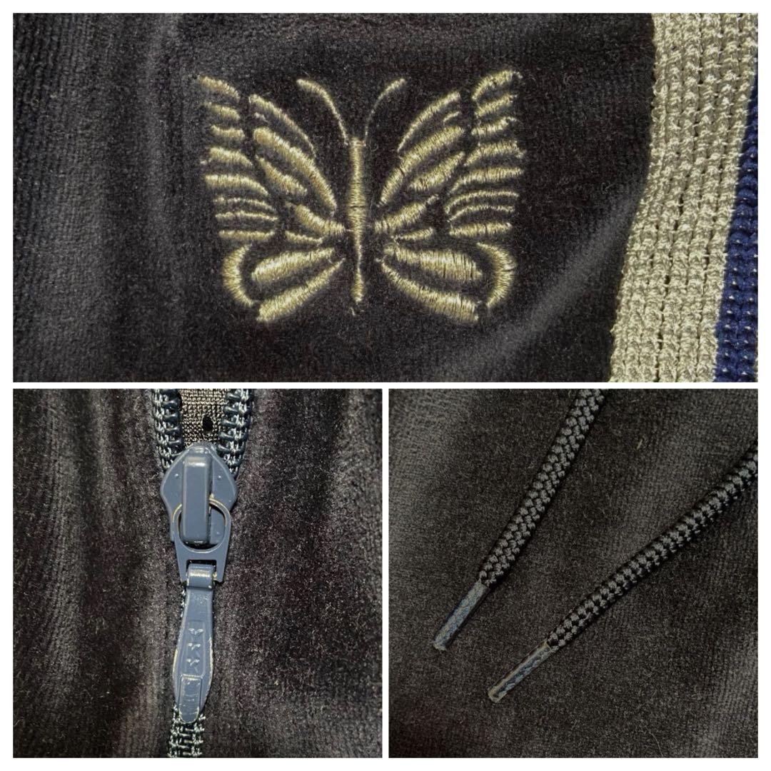 【入手困難】Needles ニードルス ベロア トラックパンツ 紺M 刺繍ロゴ