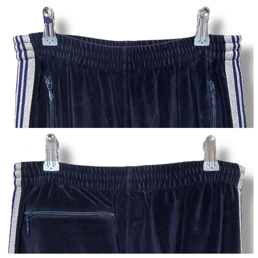 【入手困難】Needles ニードルス ベロア トラックパンツ 紺M 刺繍ロゴ