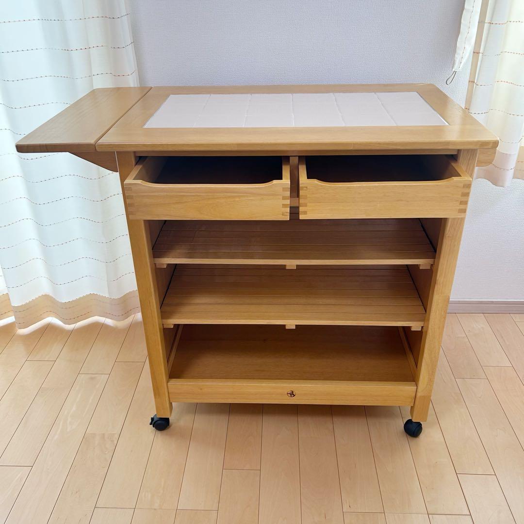 森のサーカス　キッチンワゴン　タイル付　バタフライ　ワーキングワゴン天然木