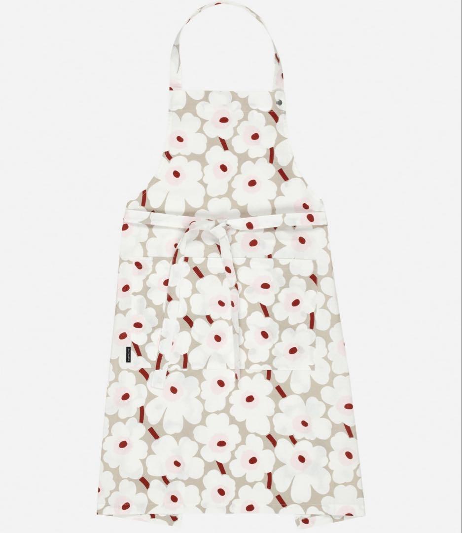 マリメッコ 日本限定 Mini Unikko エプロン ホワイト×ライトグレー
