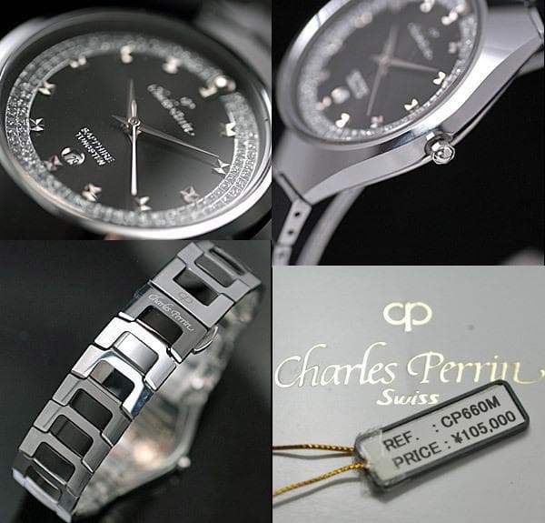 新品Charles Perrinタングステン腕時計メンズ未使用オニキスブラック