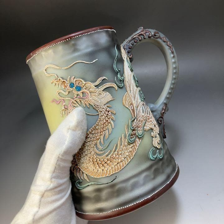 ★希少★逆輸入 オールドノリタケ 花瓶 コップ ドラゴン 盛り上げWW1820