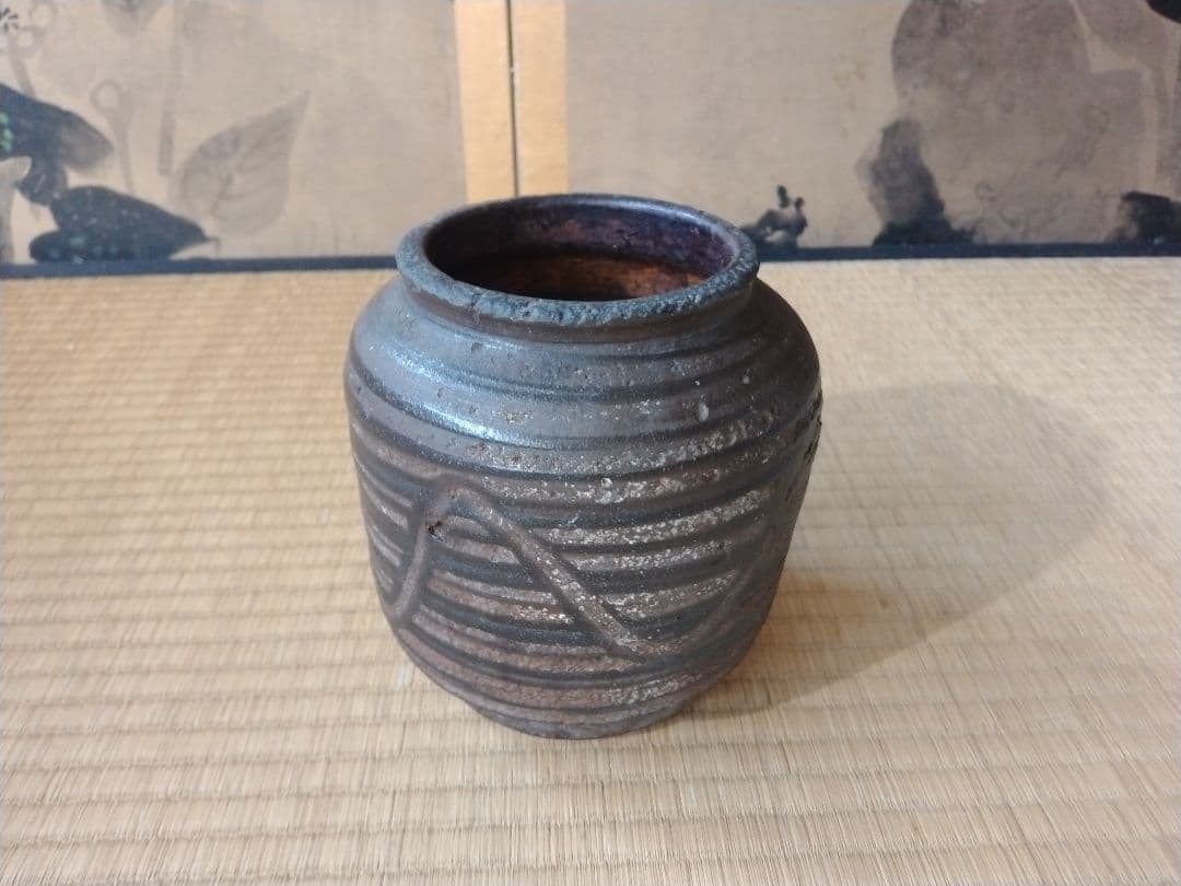 江戸時代前中期　武雄系唐津櫛目水指　壺　骨董　古美術　茶道具　花器　壺　古陶