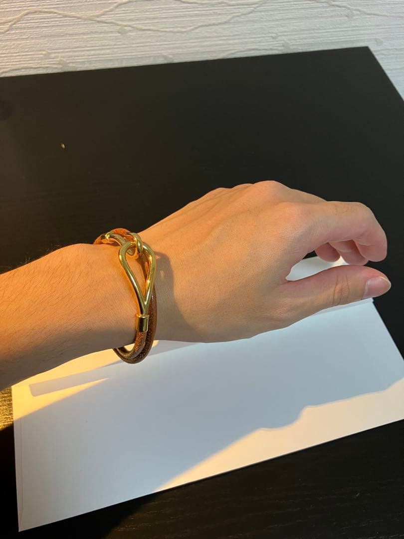 HERMES エルメス ジャンボ 茶×金 二重 ブレスレット