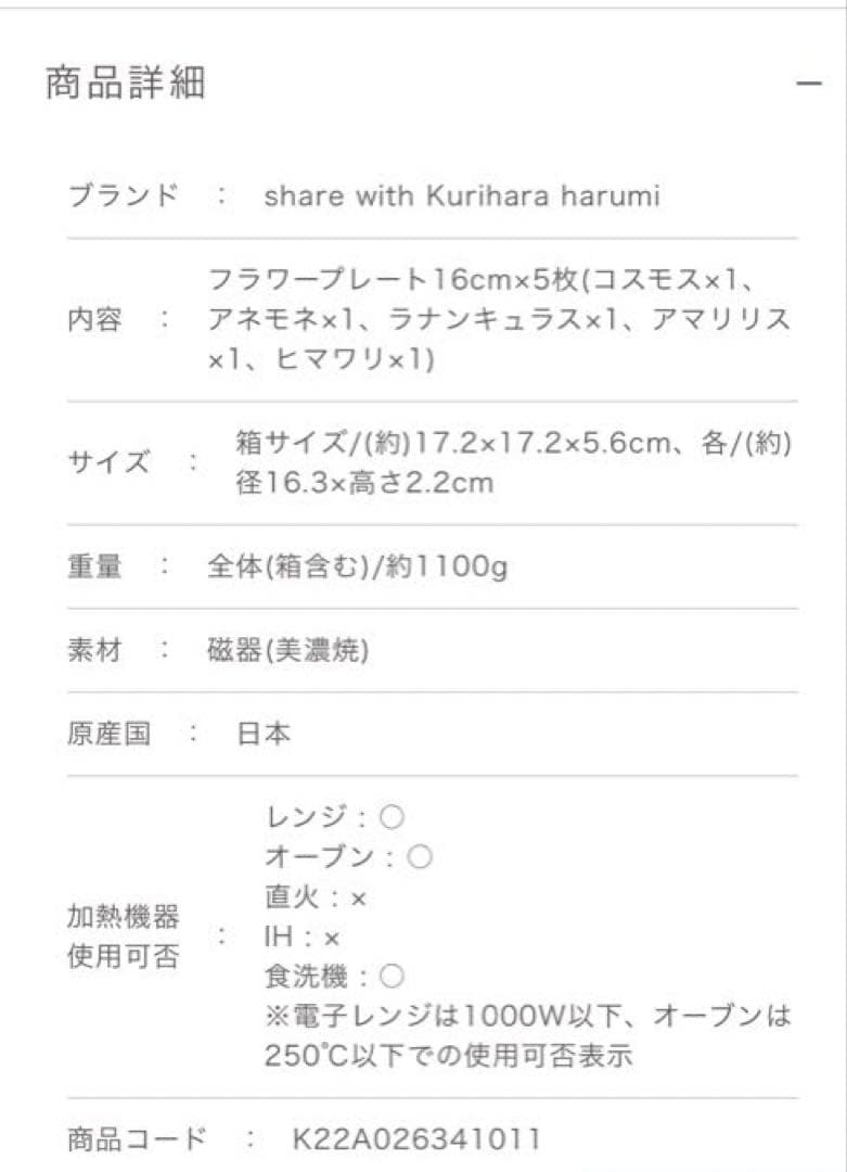 栗原はるみ　フラワーシリーズ　お皿セット