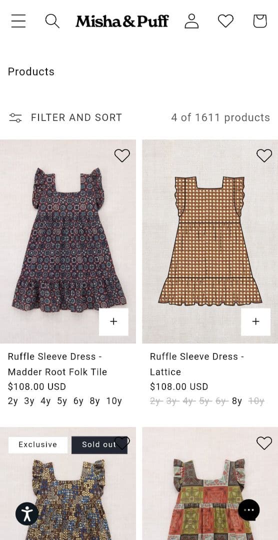 ワンピース mishaandpuff Ruffle Sleeve Dress Lattice