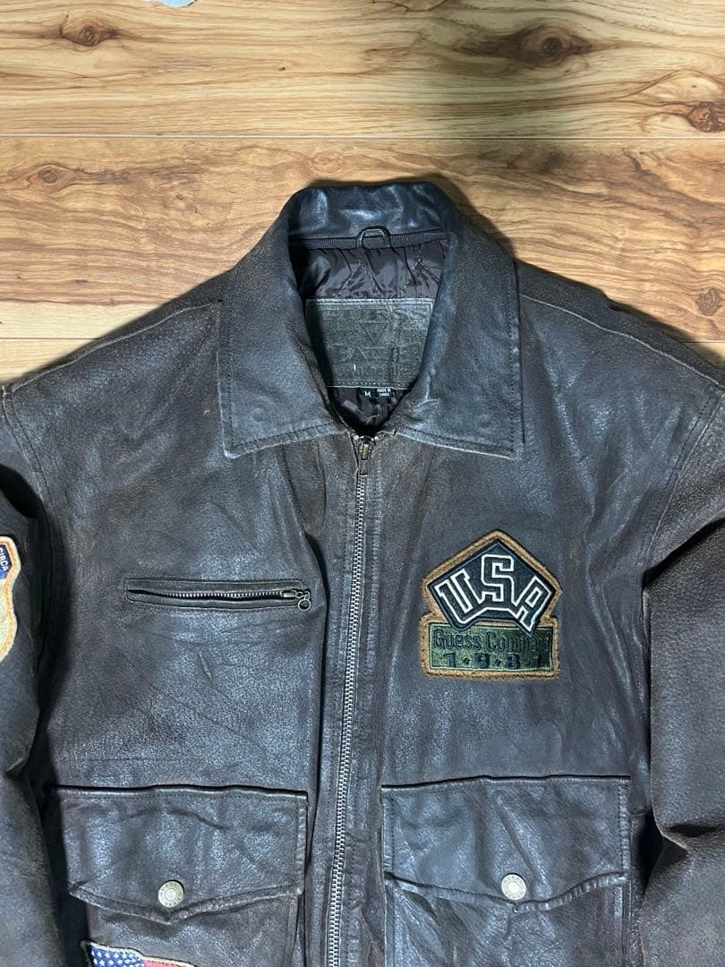 【希少】guess leather レザージャケット ヴィンテージ ワッペン