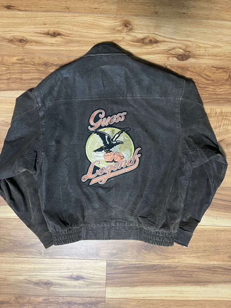 【希少】guess leather レザージャケット ヴィンテージ ワッペン