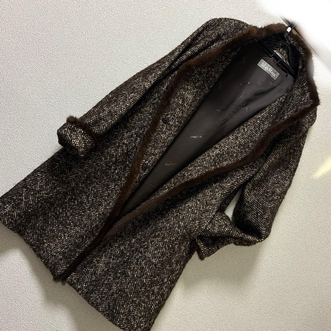 マックスマーラ　コート　ツィード　ファー（ミンク）　サイズ 38 MaxMara