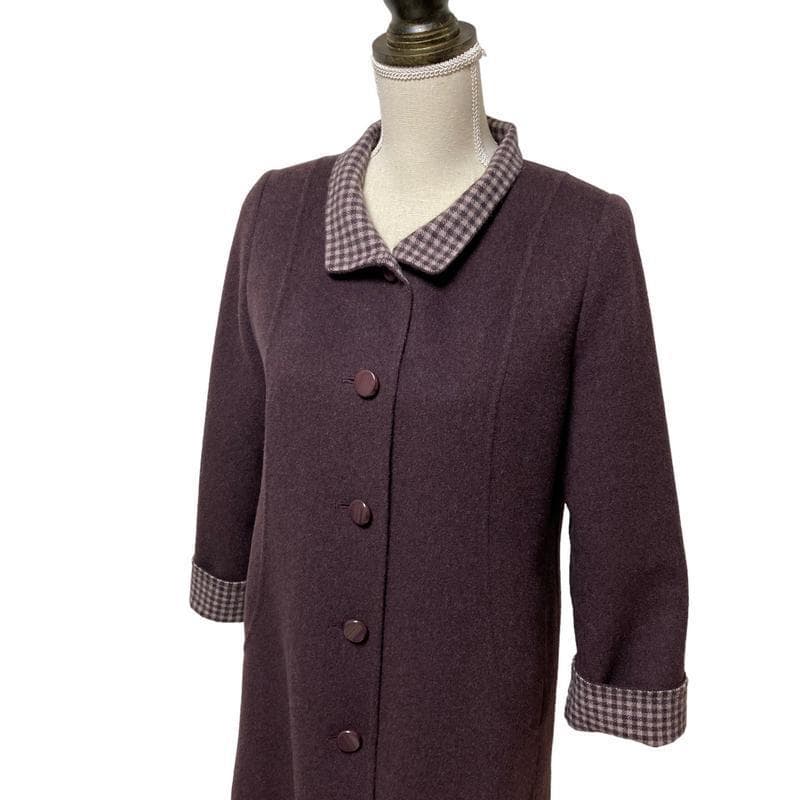 【極美品】高級感 Leilian チェック ハーフコート カシミヤ100％