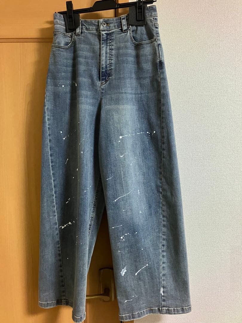 ayaneペイント加工バレルレッグデニムパンツ36