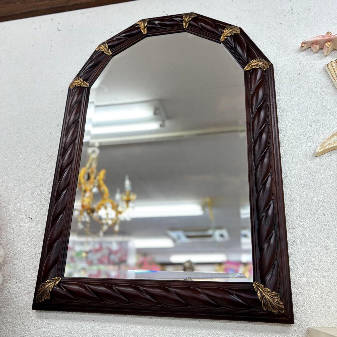 イタリア製 木製ミラー ダークブラウン